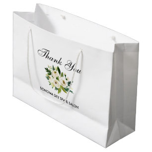 Grand Sac Cadeau Elégante aquarelle vert blanc Merci floral