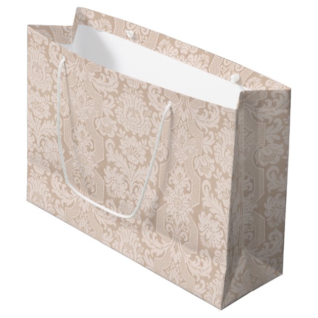 Grand Sac Cadeau Elégante crème ornée Victorian Damask (Devant Angle)