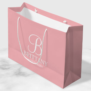 Grand Sac Cadeau Élégante femme de chambre personnalisée rose-blanc