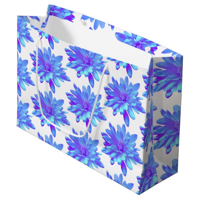Grand Sac Cadeau Élégante fleur florale violette bleu (Devant Angle)