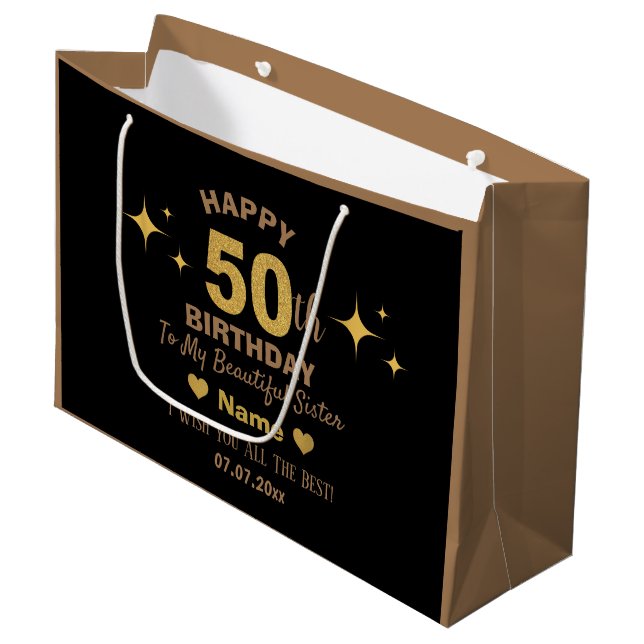 Grand Sac Cadeau Elégante Parties scintillant Black & Gold Joyeux 5 (Devant Angle)
