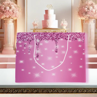 Grand Sac Cadeau Élégante Parties scintillant rose chaud