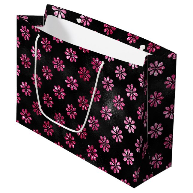 Grand Sac Cadeau Élégante Parties scintillant rose chaud et Motif F (Devant Angle)
