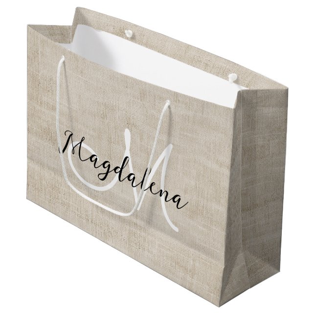 Grand Sac Cadeau Élégante texture de lin beige (Devant Angle)