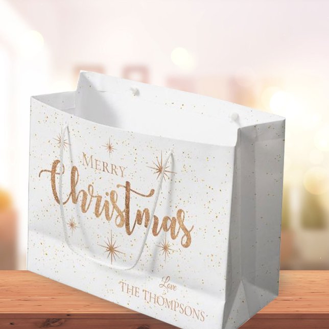 Grand Sac Cadeau Élégante Typographie Or Étoiles Joyeux Noël (Créateur téléchargé)