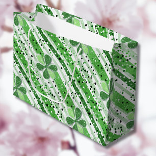 Grand Sac Cadeau Élégantes rayures vertes et blanches Shamrock Pail