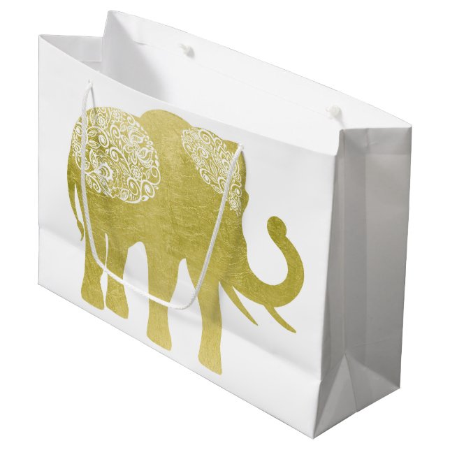 Grand Sac Cadeau Éléphant en filigrane d'or (Devant Angle)