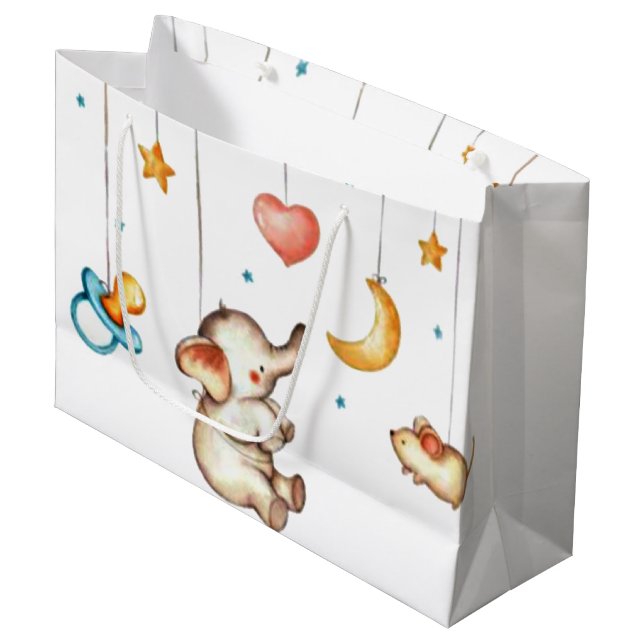 Grand Sac Cadeau Eléphant mignon (Devant Angle)
