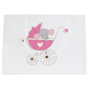 Grand Sac Cadeau Éléphant rose de bébé infantile