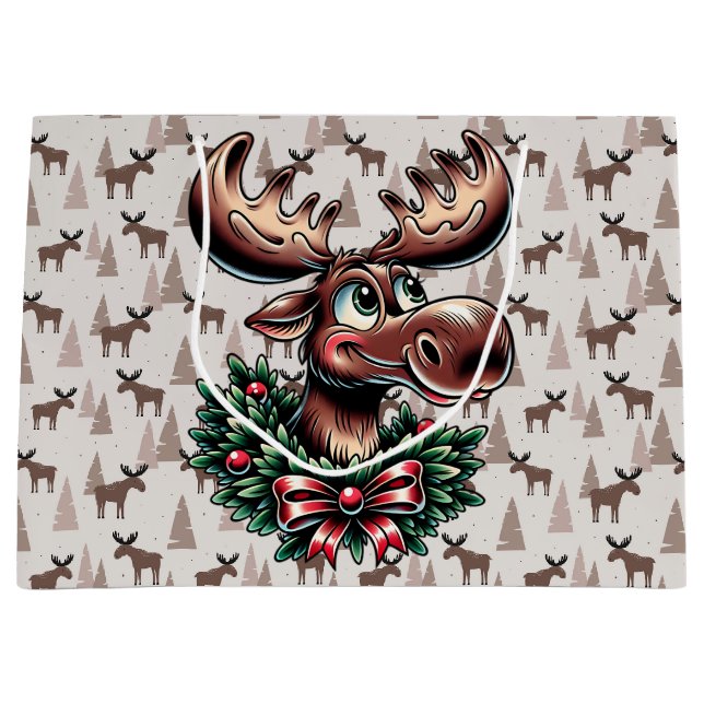 Grand Sac Cadeau Elk En Hiver (Devant)