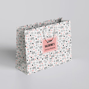 Grand Sac Cadeau Emballage Cadeau Personnalisé Cœurs Roses Noirs Cl