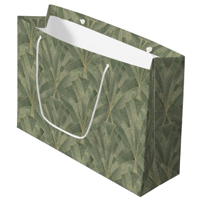 Grand Sac Cadeau Emerald Green et Gold Art déco Motif (Devant Angle)