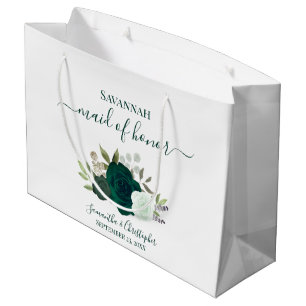 Grand Sac Cadeau Émeraude Verte Bohème Roses Demoiselle d'Honneur d