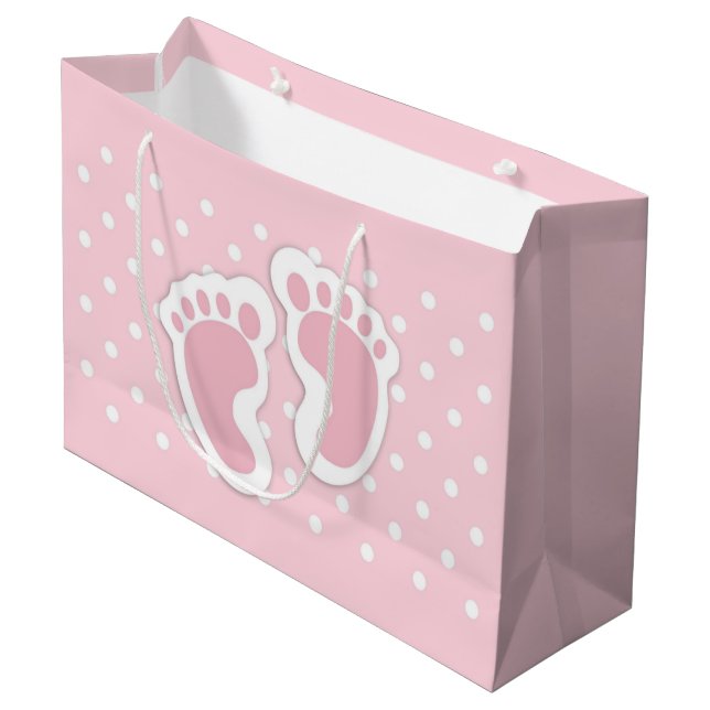 Grand Sac Cadeau Empreinte Bébé Rose Cute (Devant Angle)