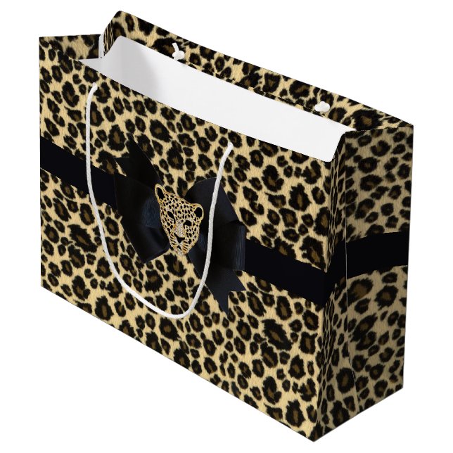 Grand Sac Cadeau empreinte de léopard (Devant Angle)