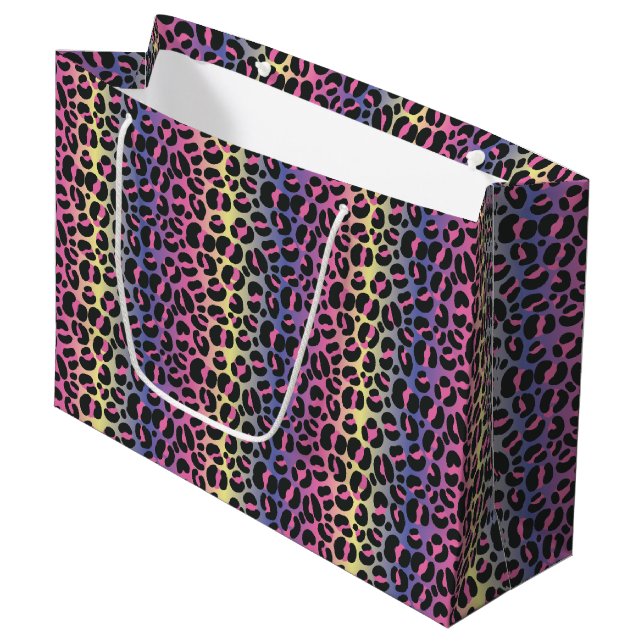 Grand Sac Cadeau Empreinte de léopard arc-en-ciel (Devant Angle)