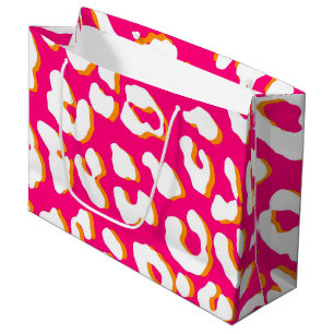 Grand Sac Cadeau Empreinte de léopard blanc rose orange