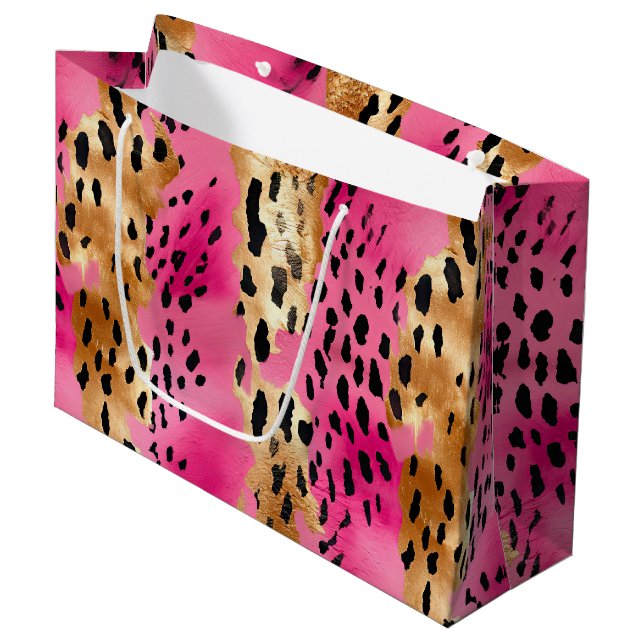Grand Sac Cadeau Empreinte de léopard de glam rose fille Abstrait (Devant Angle)