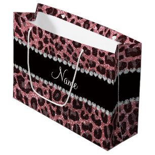 Grand Sac Cadeau Empreinte de léopard de parties scintillant rose p