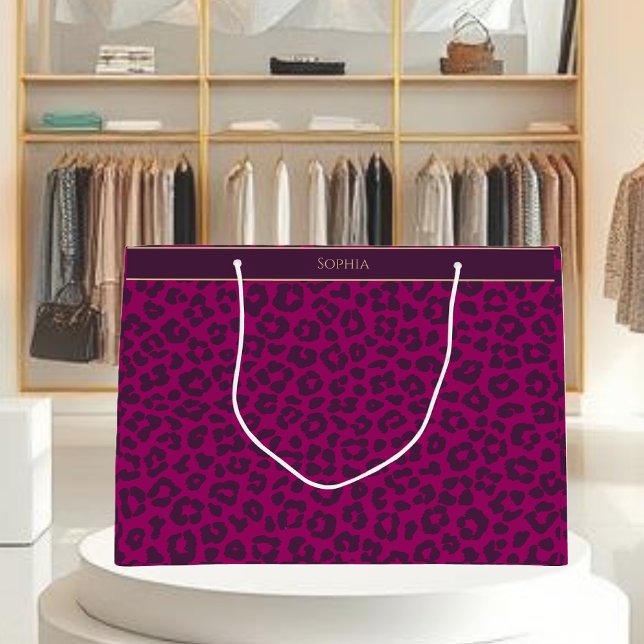 Grand Sac Cadeau Empreinte de léopard-Magenta (Leopard Print-Magenta Large Gift Bag )