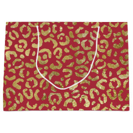 Grand Sac Cadeau Empreinte de léopard Red Gold Glam