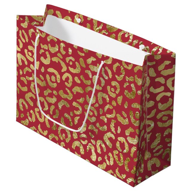 Grand Sac Cadeau Empreinte de léopard Red Gold Glam (Devant Angle)