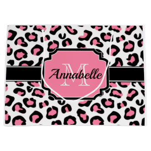 Grand Sac Cadeau Empreinte de léopard rose