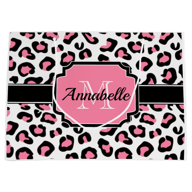Grand Sac Cadeau Empreinte de léopard rose (Devant)