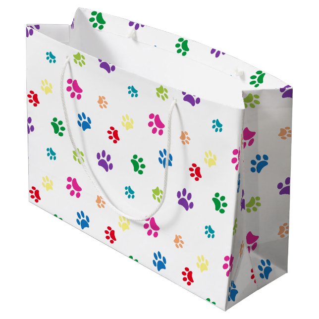 Grand Sac Cadeau Empreintes de pattes peints en arc-en-ciel (Dos Angle)