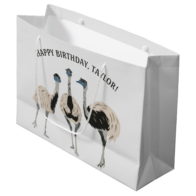 Grand Sac Cadeau Emus Bird Lovers Personnalisé (Devant Angle)