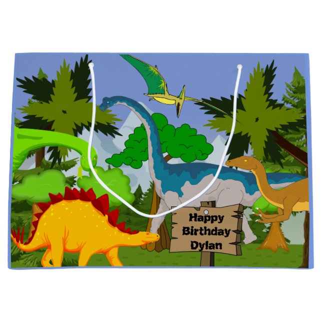 Grand Sac Cadeau Enfant Dinosaure personnalisé Anniversaire (Devant)
