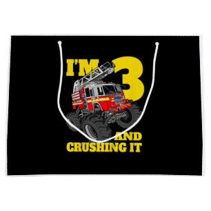 Grand Sac Cadeau Enfants Camion d'incendie 3e anniversaire garçon b