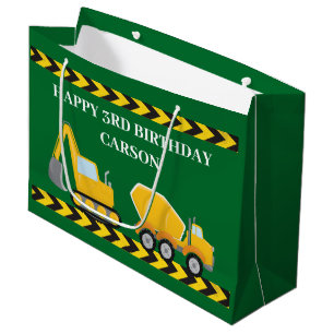 Grand Sac Cadeau Enfants Green Construction Camion Custom Boys Anni