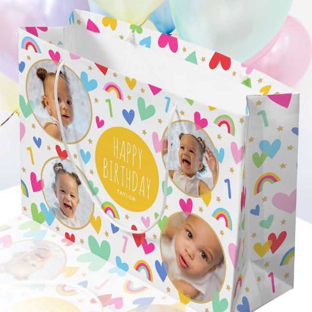 Grand Sac Cadeau Enfants mignons 1er anniversaire Rainbow Photo Hea (Créateur téléchargé)