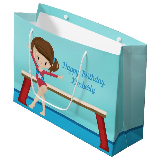 Grand Sac Cadeau Enfants Personnalisés Gymnastique Filles Anniversa (Devant Angle)