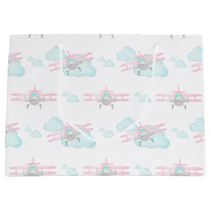 Grand Sac Cadeau Enfants Pink Avion Volant Aviation Anniversaire