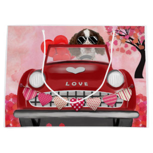 Grand Sac Cadeau English Springer Spaniel Cœurs de la Saint-Valenti