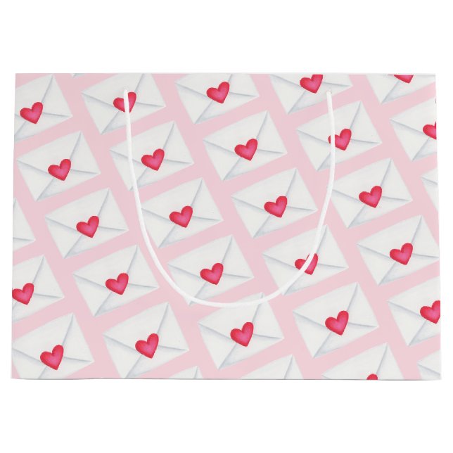 Grand Sac Cadeau Enveloppes de coeur rose mignonne Saint-Valentin (Devant)