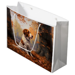 Grand Sac Cadeau Épagneul breton dans les feuilles d'automne qui to