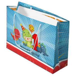 Grand Sac Cadeau ęr Coutume de partie de dinosaure d'anniversaire