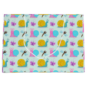 Grand Sac Cadeau Escargots, papillons et libellules