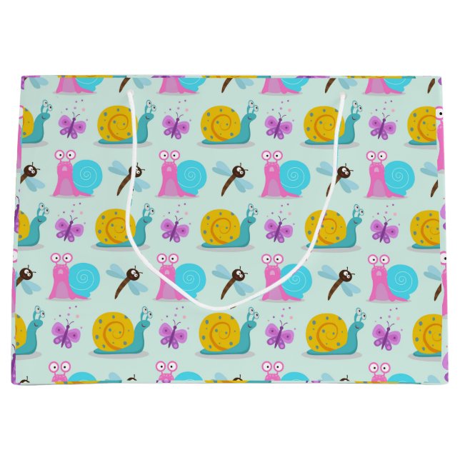 Grand Sac Cadeau Escargots, papillons et libellules (Devant)