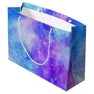 Grand Sac Cadeau Espace de galaxie violet et bleu Abstrait