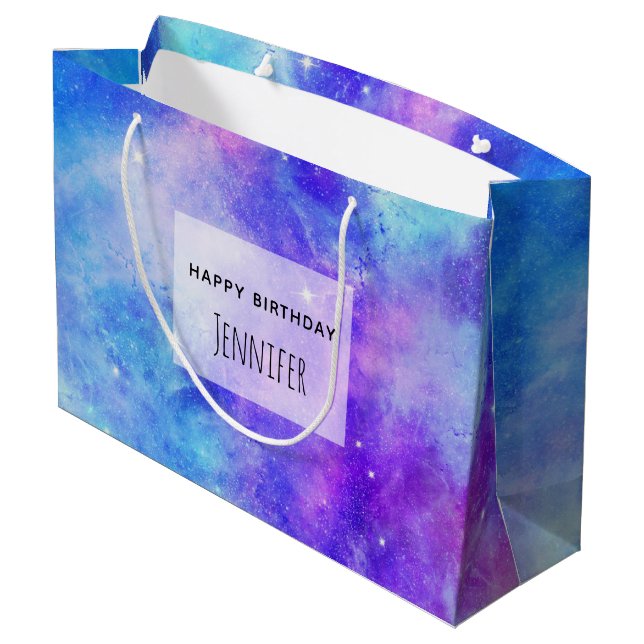 Grand Sac Cadeau Espace Galaxie Violet et Bleu Anniversaire Abstrai (Dos Angle)