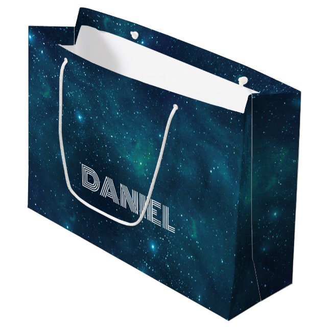 Grand Sac Cadeau Espace profond personnalisé (Devant Angle)
