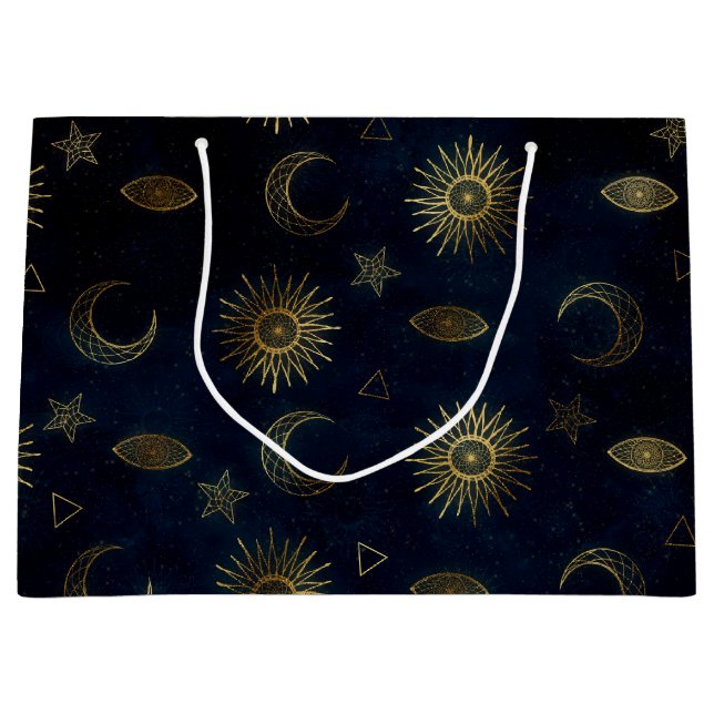 Grand Sac Cadeau Étoiles célestes Blue Gold Sun Moon (Devant)