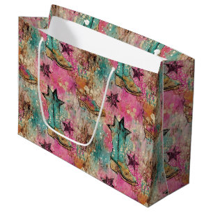 Grand Sac Cadeau Étoiles de fille Boots déprimés Motif rétro