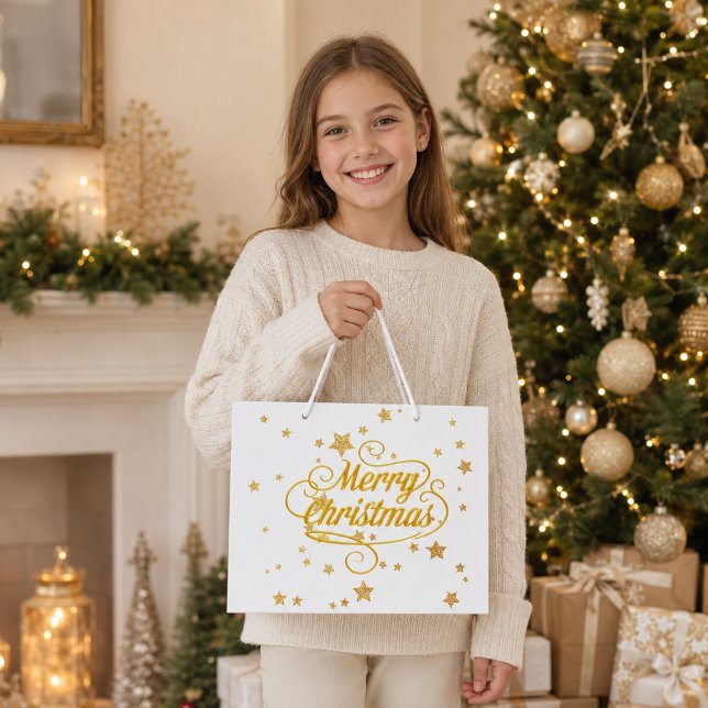 Grand Sac Cadeau Étoiles de Noël élégantes en or (Créateur téléchargé)