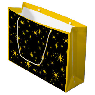 Grand Sac Cadeau Étoiles Jaunes Gras avec Ski Noir,