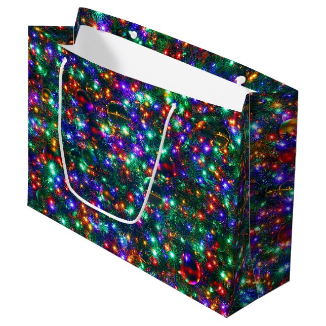 Grand Sac Cadeau Étoiles pétillantes de Noël (Devant Angle)